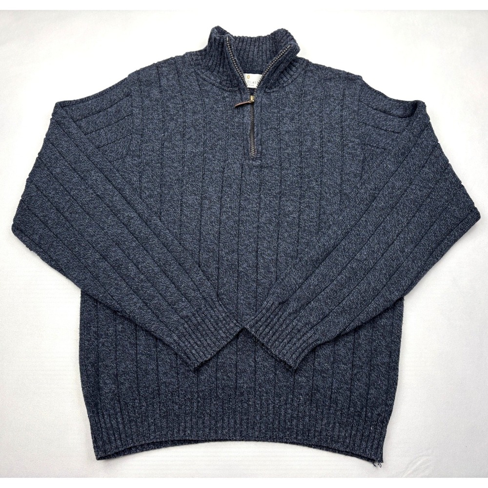 Bill Blass Quarter Zip Sweater Mens Medium Blue Heathered Wide Ribbed Size M